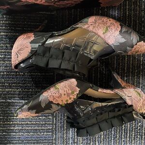 Floral High Heels with Black Bow